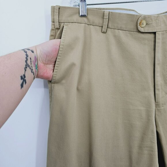 Peter Millar Khaki Pants 40 Raleigh Washed Twill Flat Front Pima Cotton Cuffed - Picture 3 of 10